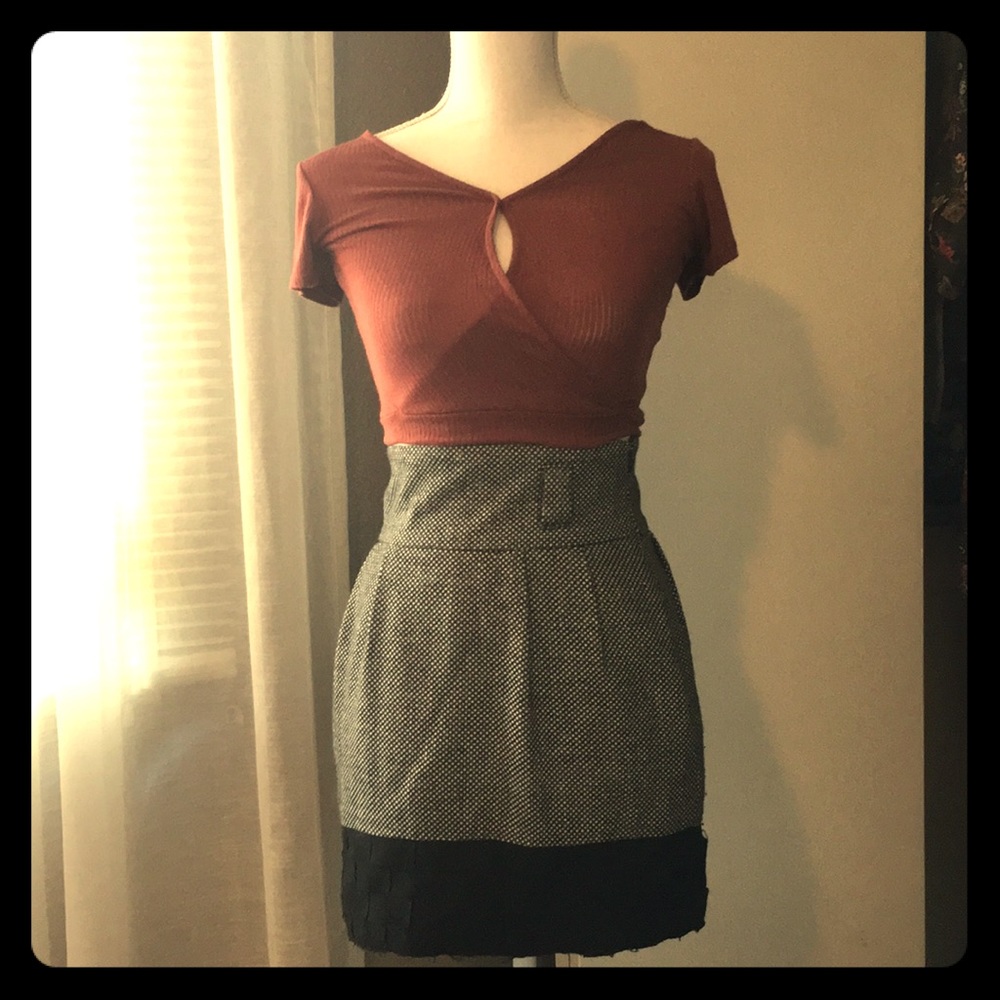 High Wasted, black and white tweed skirt.